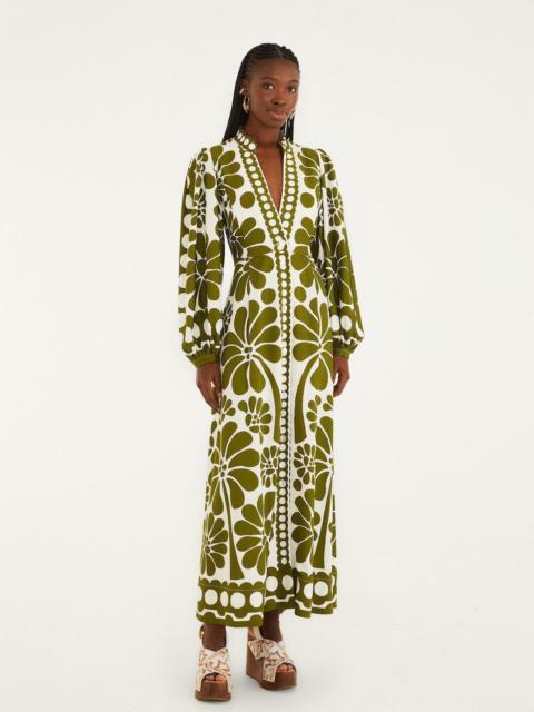 Green Palermo Buttoned Puff Sleeve Maxi Dress