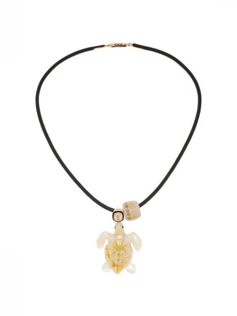 Mother-of-Pearl Turtle, Shell Leather Necklace white