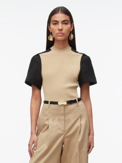 Compact Rib Top with Contrast Sleeves
