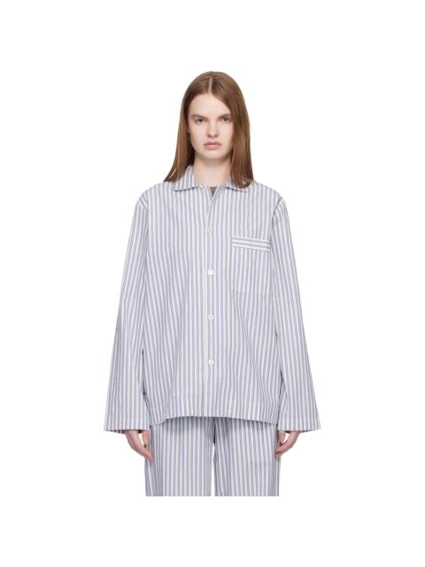 White & Blue Poplin Long-Sleeved Pyjama Shirt