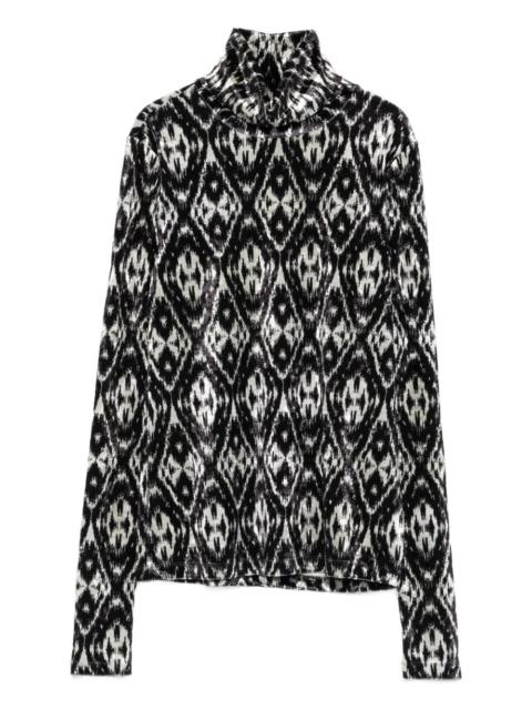 ikat-pattern turtleneck top