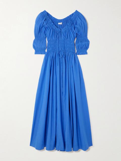 Ischia Shirred Organic Cotton-blend Voile Midi Dress