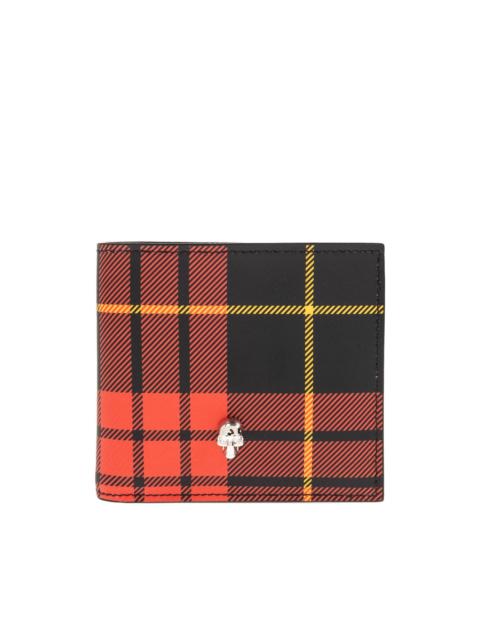 skull-detail tartan-pattern wallet