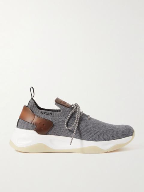 Shadow Venezia Leather-Trimmed Stretch-Knit Sneakers Gray