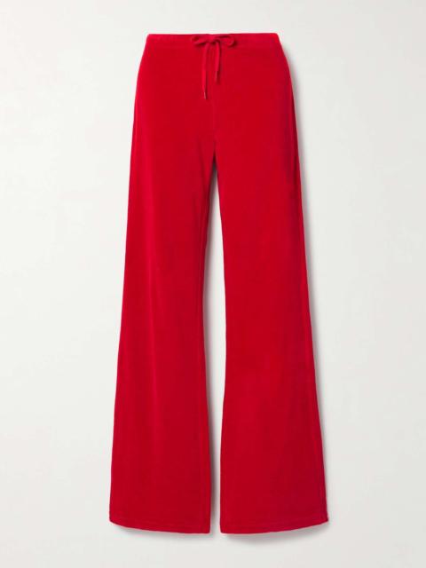 Distressed cotton-velour track pants