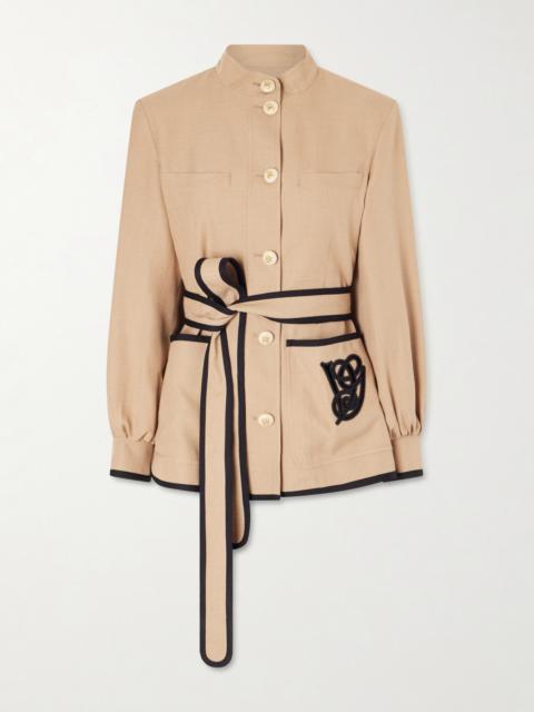 Belted Embroidered Twill Jacket
