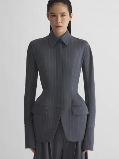 grey pinstripe hourglass shirt jacket