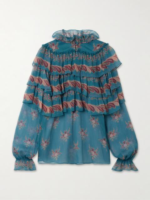 Ruffled Tiered Printed Silk-chiffon Blouse