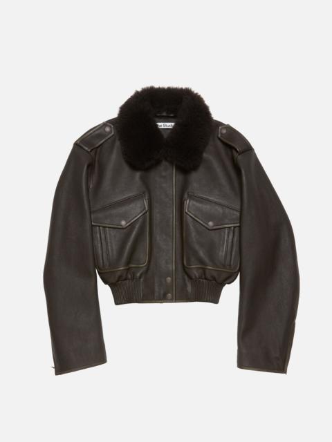Leather bomber jacket - Dark brown