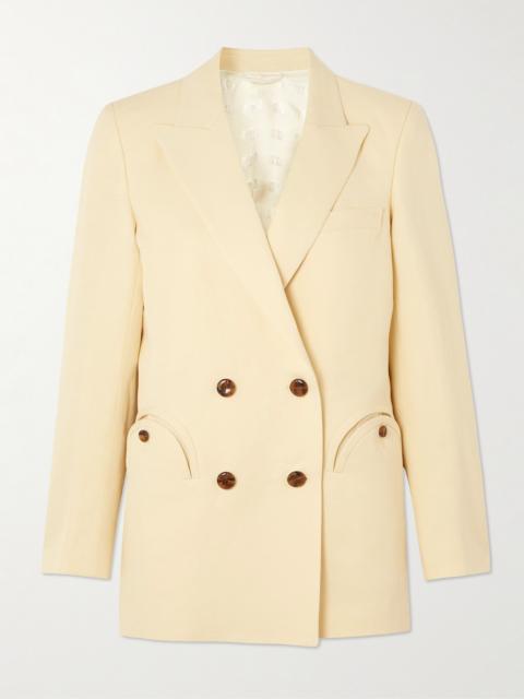 Savannah Everyday Double-breasted Linen And Silk-blend Blazer