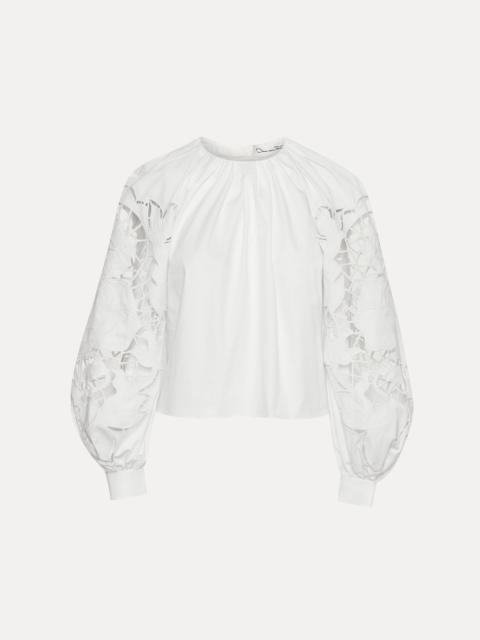 ENGLISH ROSE CUTOUT COTTON POPLIN BLOUSE