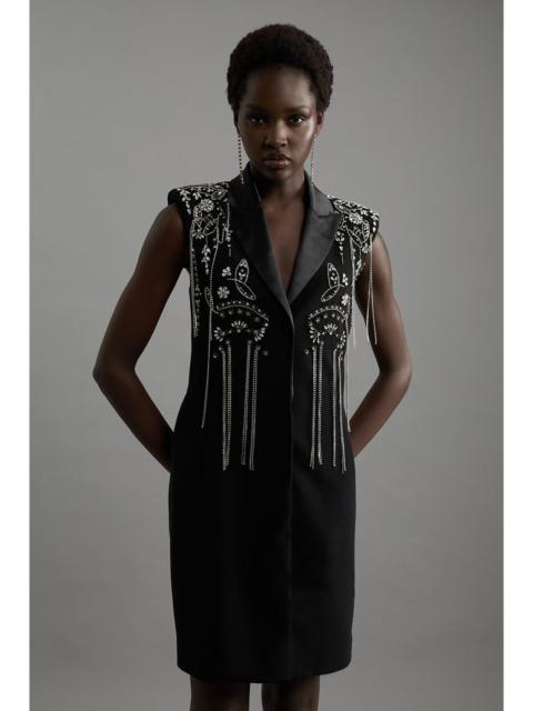 Embellished Detail Plunge Collar Woven Mini Dress