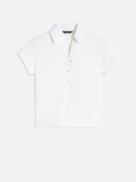 Ribbed Henley Polo in Optical White