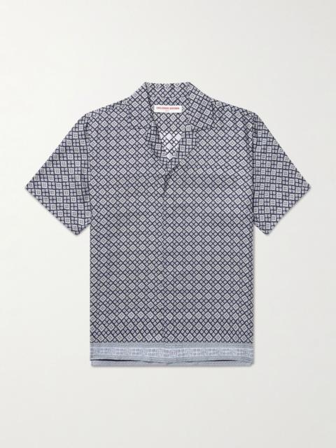 Maitan Camp-Collar Printed Silk-Twill Shirt Navy