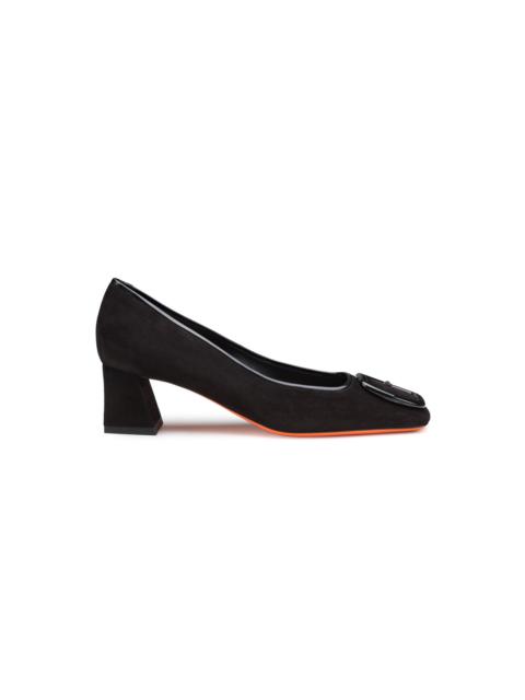 Women's black suede mid-heel pump