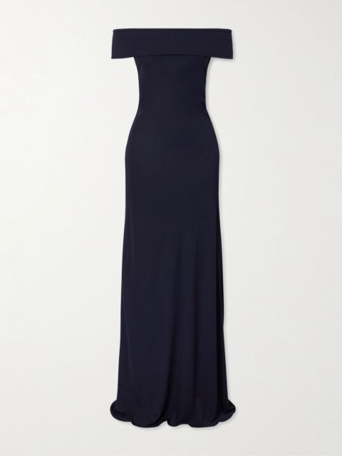 Off-the-shoulder stretch-jersey maxi dress Navy