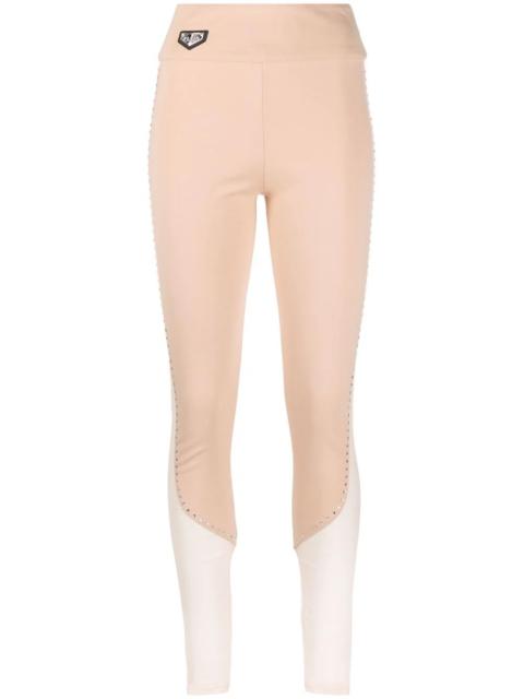 stud-detail sheer-paneling leggings