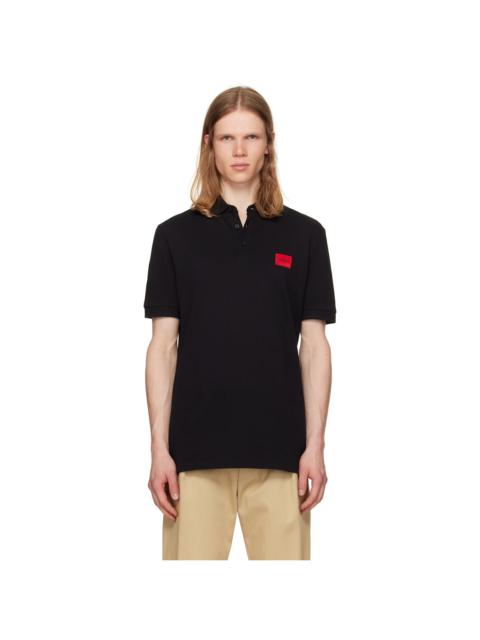 Black Cotton-Piqué Slim-Fit Logo Label Polo