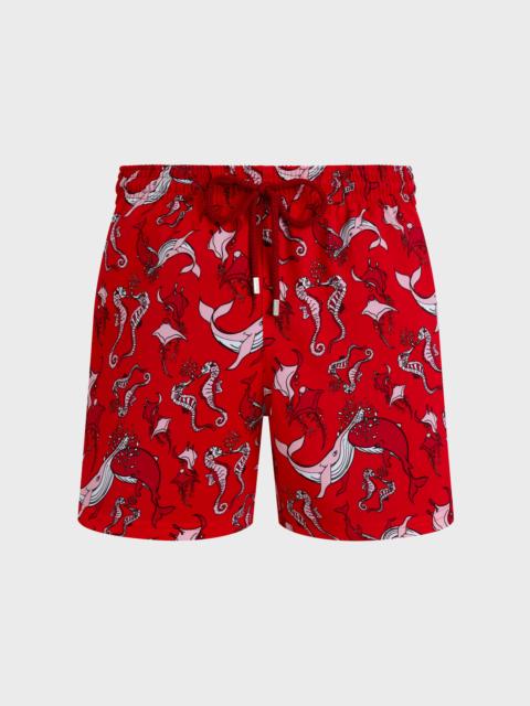 MEN STRETCH SHORT SWIM SHORTS WHALES LOVE