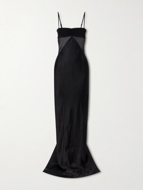 Tulle-paneled Satin Maxi Dress