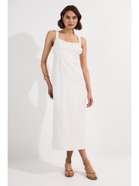 Viscose Linen Ruched Detail Strappy Woven Midi Dress