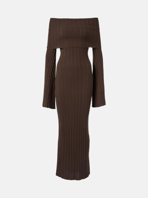 Off-shoulder silk-blend jersey maxi dress