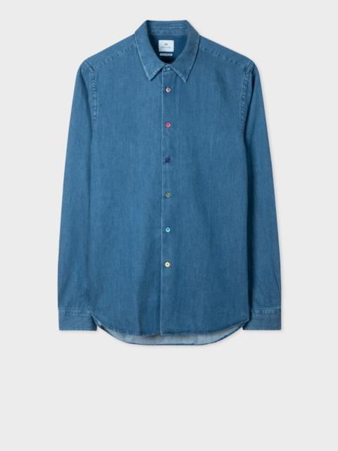 Tailored-Fit Mid-Wash Denim Shirt