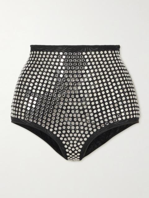 Crystal-embellished Stretch-tulle Briefs