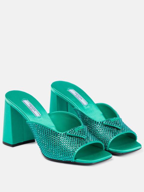 Crystal-embellished satin mules