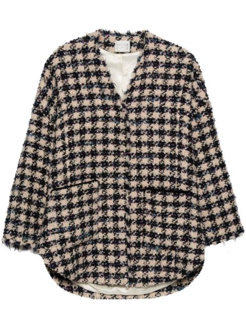 check-pattern tweed coat