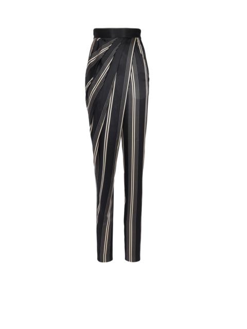 Asymmetric draped satin trousers