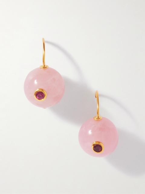 Comet Gold-plated, Rose Quartz And Rhodolite Earrings