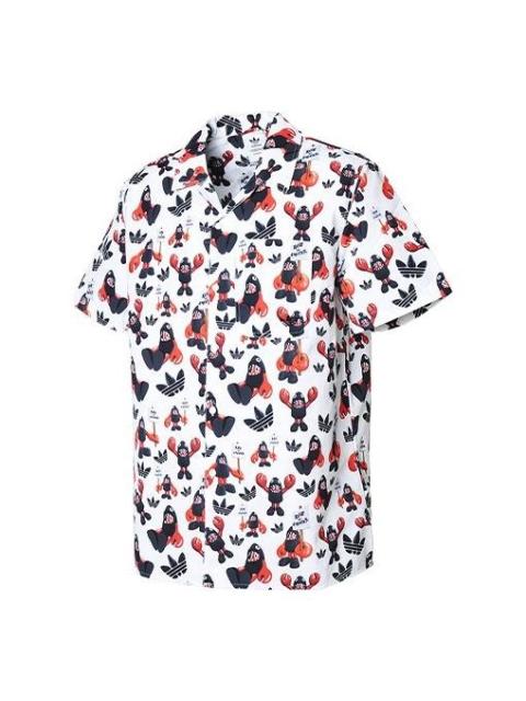 adidas originals Dragon Printing Casual Sports Short Sleeve Shirt White HA4702