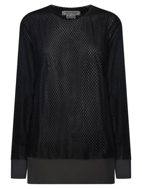 LAYERED L/S SHEER X NETTED MESH TOP | BLACK
