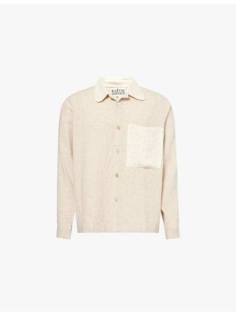 Crochet Pocket Long-Sleeve Cotton Shirt