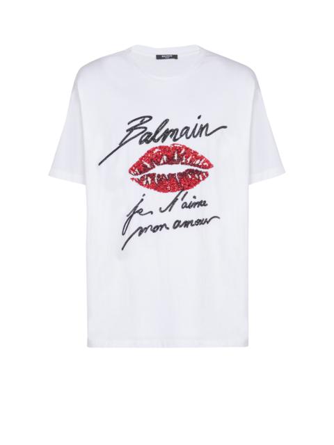 Embroidered T-shirt with Balmain "Love Letter" and Lips