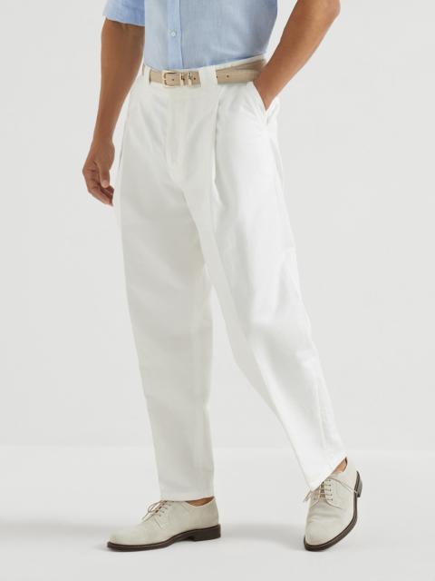 Cotton and linen panama trousers with pleat