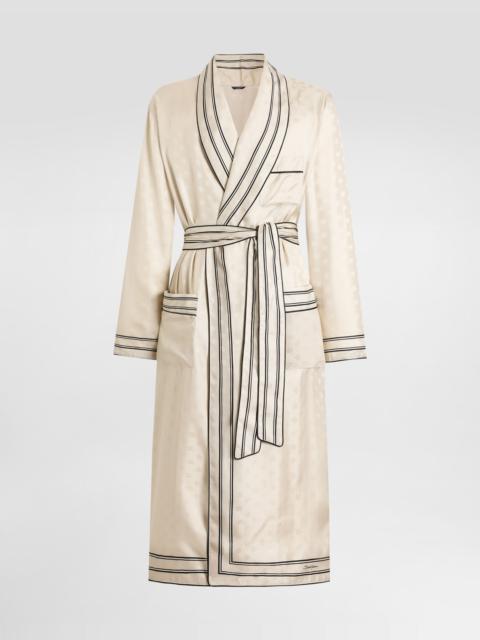 Logo and stripe-print twill robe