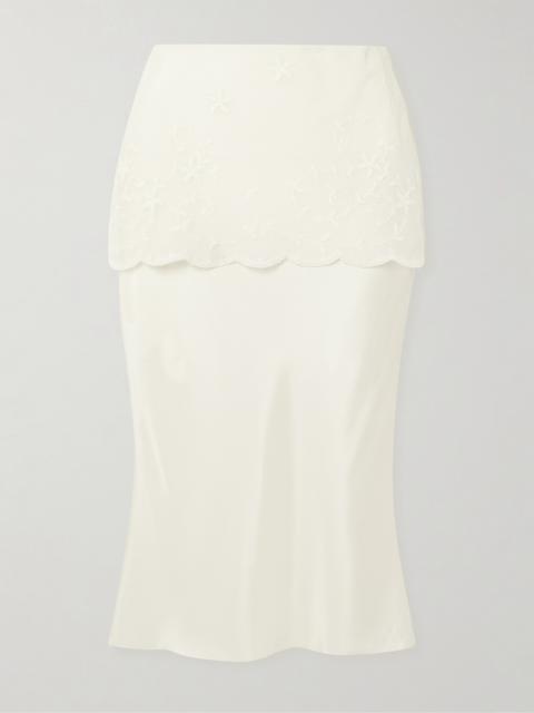 Cove Layered Embroidered Tulle-trimmed Silk-blend Midi Skirt
