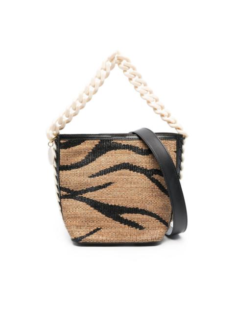 tiger jacquard raffia bucket bag