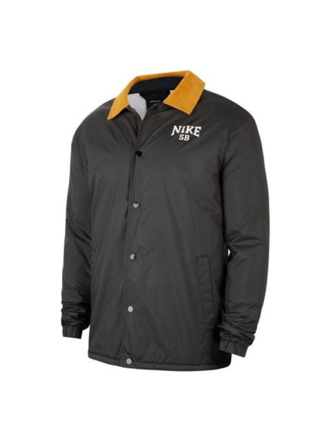 Nike SB logo Printing Fleece Lined Stay Warm corduroy Colorblock Skateboard Jacket Black CK5447-010