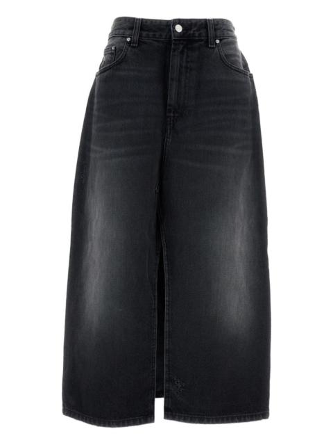 belt-loop five-pocket midi skirt
