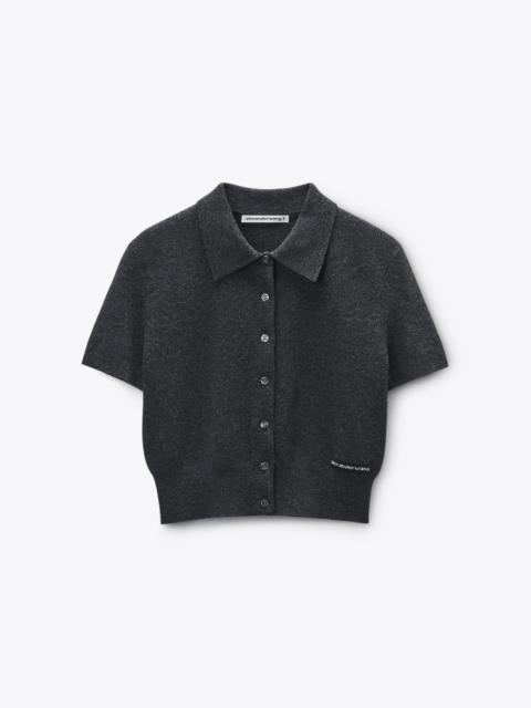 Charcoal Wool Short Sleeve Polo Cardigan