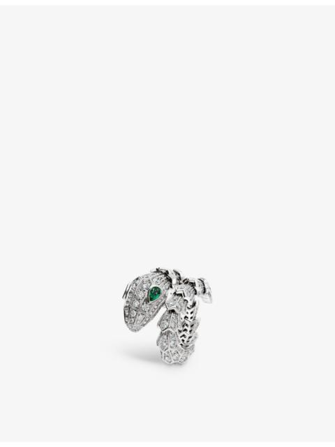 Serpenti Tubolari 18ct white-gold, 3.75ct brilliant-cut diamond and 0.26ct emerald ring