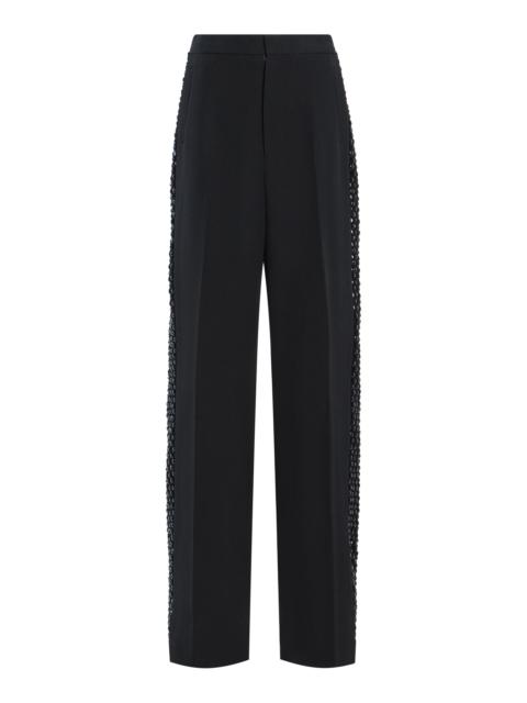 Crystal-Embellished Wool Straight-Leg Pants black