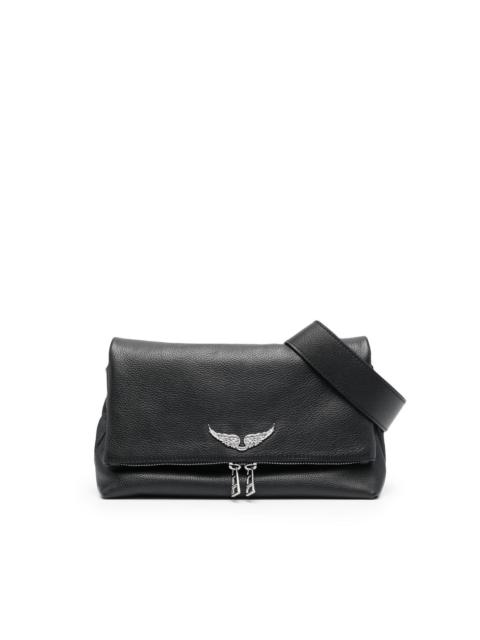 logo-plaque leather shoulder bag