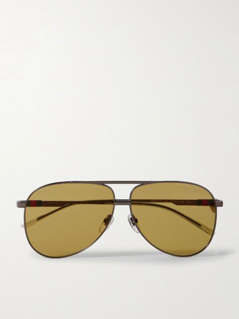 Aviator-Style Gunmetal-Tone Sunglasses Brown