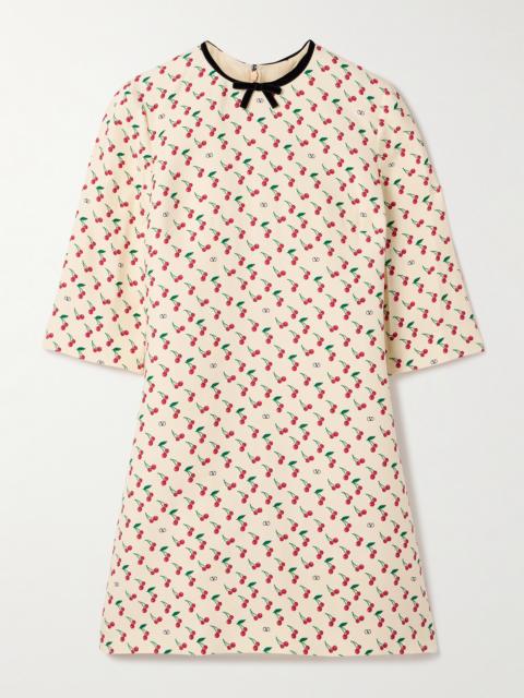 Velvet-trimmed Printed Wool-blend Crepe Mini Dress