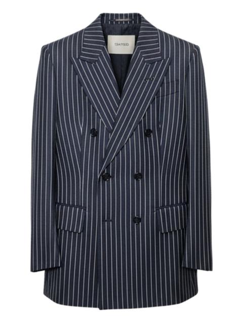 double-breasted pinstriped blazer