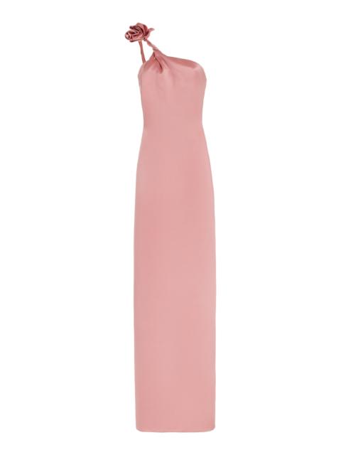 Rose-Detailed One-Shoulder Silk Dress pink